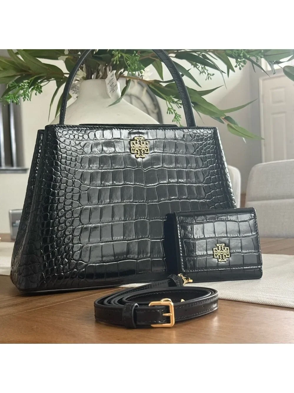 1018$+!! New Tory Burch Britten Black Leather Satchel & Matching Bifold Wallet